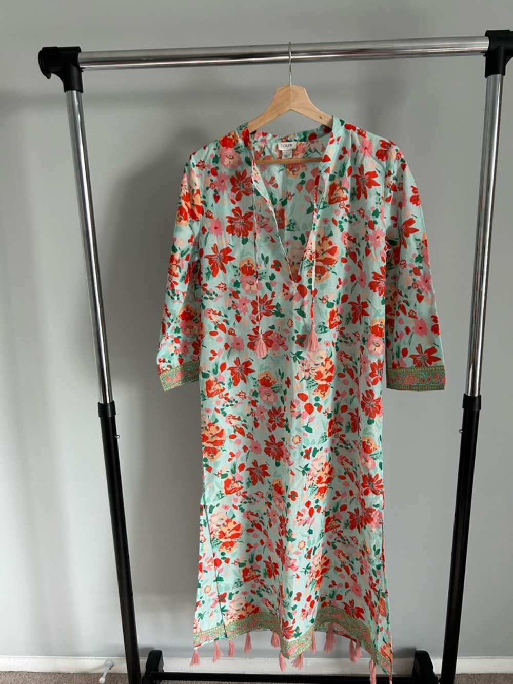 J. Crew Factory Mint Floral Midi Dress with Coral & Pink Blooms